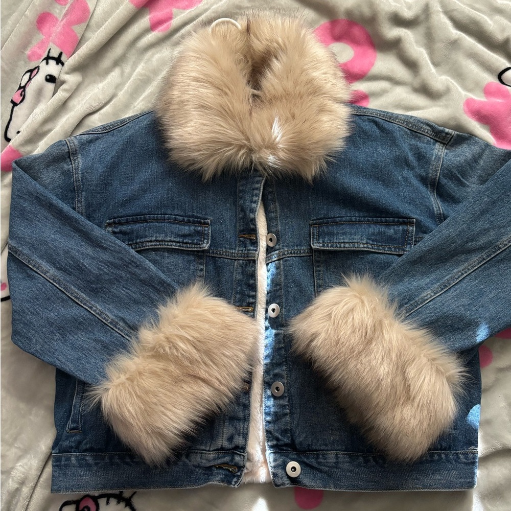 denim coat faux fur size XL